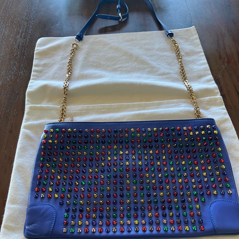 Christian Louboutin Multicolor Studded Blue Shoulder Bag - Picture 9 of 13